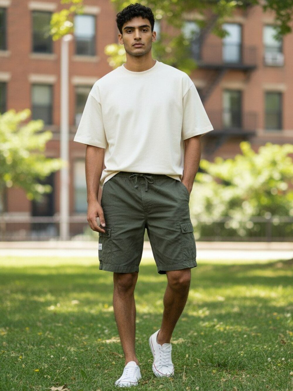 Eddie Bauer Mens Green Cotton Blend Cargo Shorts Size Small Waist 31 x 9